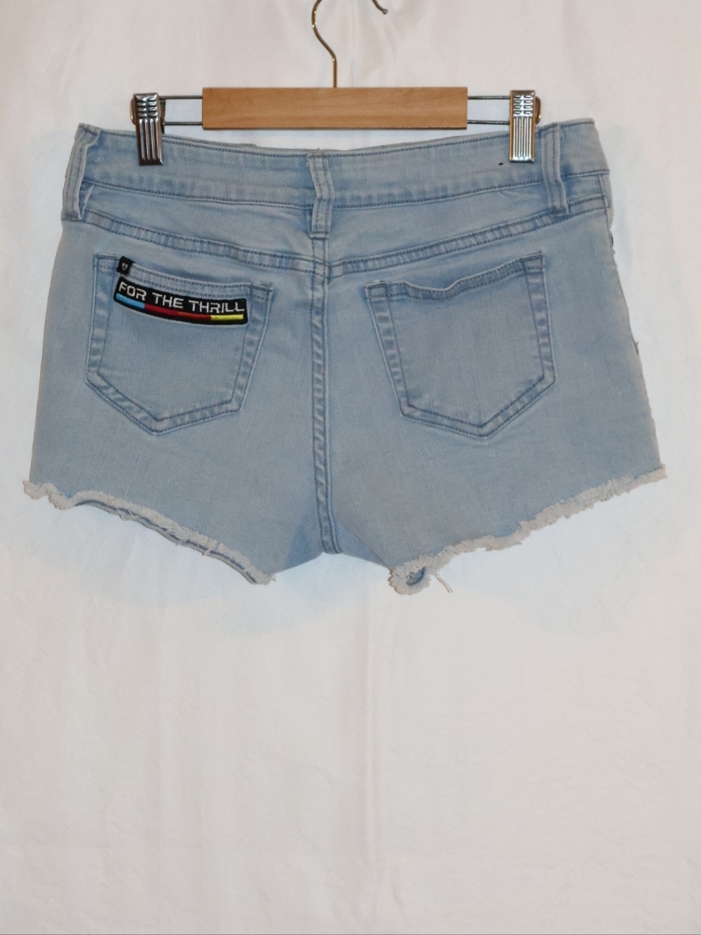 Blackheart Light Blue Distressed Drive Themed Denim Patch Shorts. - Picture 6 of 11